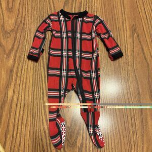 KICKEE PANTS Plaid Holiday Coverall Footie Romper Size NB Newborn